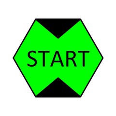 Illustration of start button icon in hexagon shape, coloured
