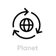 Planet Recycle icon. Editable Vector Stroke.