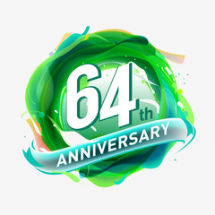 64 years Anniversary logo with colorful abstract background, vector design template elements for invitation card and poster your birthday celebration.