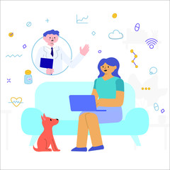 Vector Illustration Flat Style Online Medical Consultation Doctor Meeting