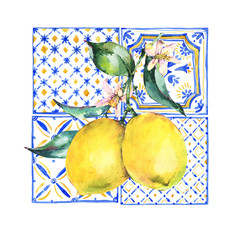 Watercolor lemon greeting card, Vintage summer