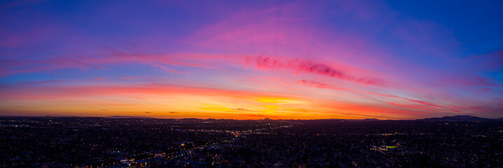 Fototapeta na wymiar Aerial sunset view of the Temple City, Arcadia area