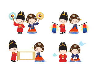 Korean Children in Hanbok during the Joseon Dynasty, King and Queen