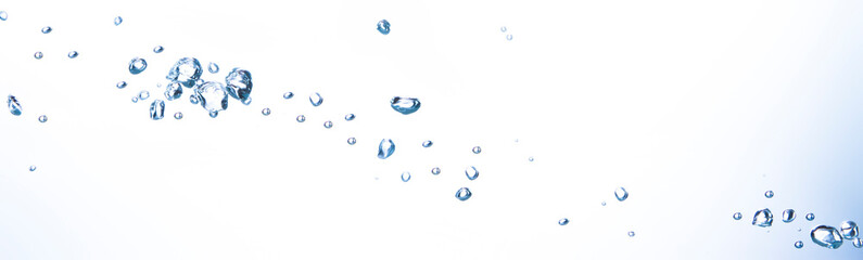 The bubbles float in clear water. Expressing freshness White background