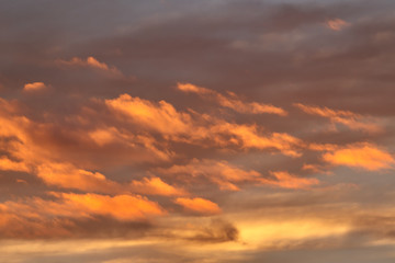 Naklejka na ściany i meble band of clouds illuminated by twilight, floating gently under the cloudy blue sky