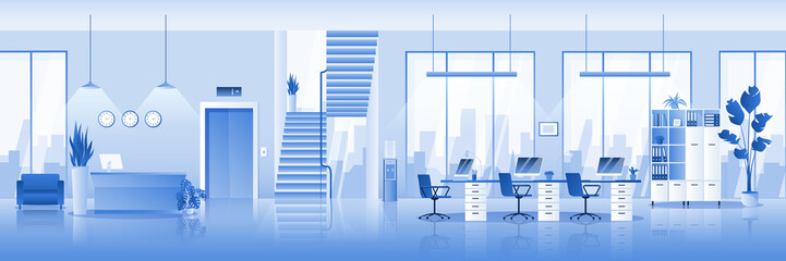 Empty contemporary office interior horizontal background. Vector illustration. Modern workspace design. - 333810280