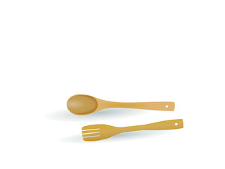 Wooden spoon and spatula isolated on white background illustration vector