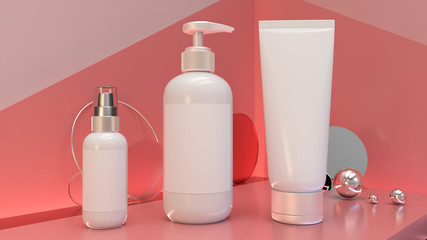 3D rendering podium geometry with gold elements. Abstract geometric shape blank podium. Minimal scene square step floor abstract composition. Empty showcase, pedestal platform display