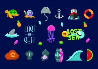 ocean creatures illustration in flat style