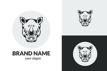 Fototapeta premium wild strong rhino head logo in monocrome style
