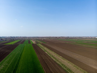 Fototapeta na wymiar Aerial view from drone of agriculture fields ready for seeding