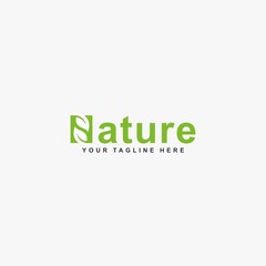 Nature text logo design vector. Letter natural illustration symbol. Green leaf vector icon.