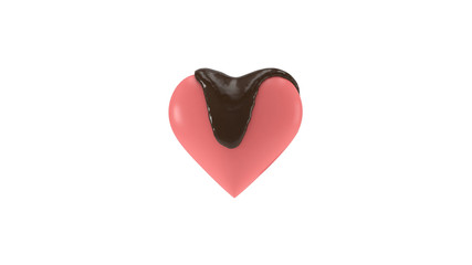 Chocoled valentine heart 3d rendering animation pink background