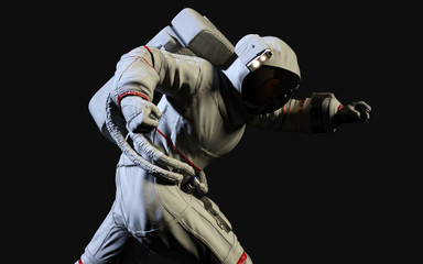 3d Illustration Astronaut pose against isolated on black background with clipping path.