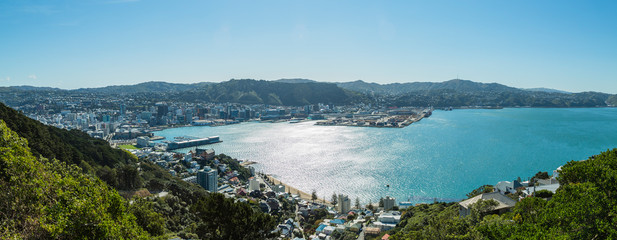 ニュージーランド　ウェリントンのマウント・ビクトリアからの市街地と港