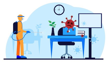 Spraying disinfectants in the office