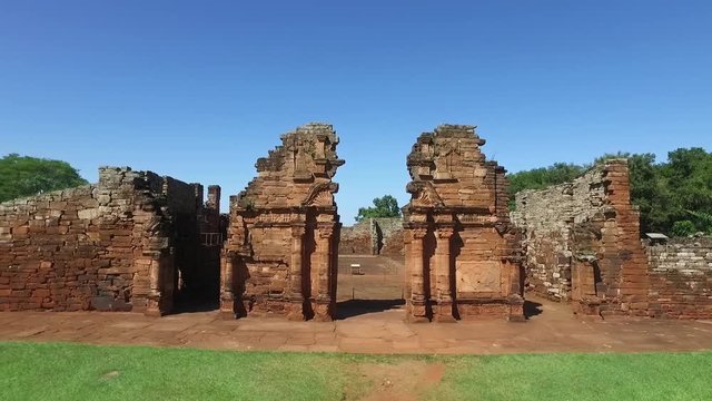 Aerial view Ruins of Jesuit Building, San Ignacio in Misiones (Argentina).