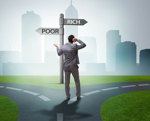 Businessman in difficult choice concept