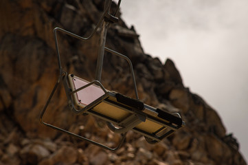 Chairlifts at the top of a sky mountain