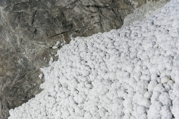 Interior of a salt mine, chamber covered in salt formations