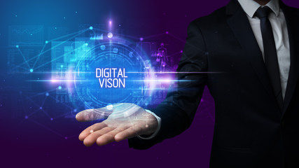 Man hand holding DIGITAL VISON inscription, technology concept