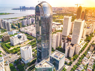 Haikou, Hainan, China - Aug 4th 2018: Haikou Cityscape with Tallest Landmark Buildings in the...