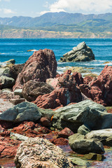 ニュージーランド　ウェリントンのレッド・ロックスの赤い岩