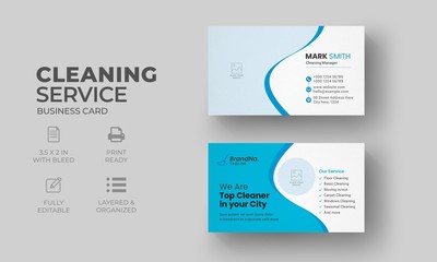 Cleaning Service Business Card with blue