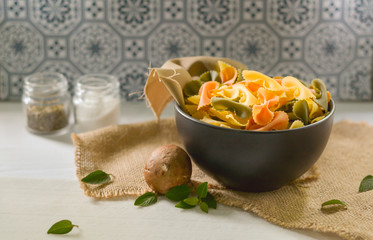 Farfalle Tricolor Organic healthy food. Italian Pasta