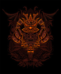Demon mask with Samurai helmet on black background-vector
