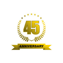 45 anniversary template design golden color with ribbon and ring memorial celebration event