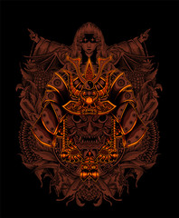 Demon mask with Samurai helmet on black background-vector
