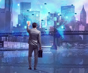 Businessman in cloud computing concept