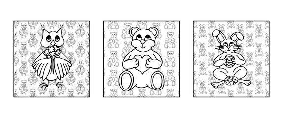 Hand drawn coloring book 'vegetables Hand drawn coloring book 'animals'. Vector illustration. EPS 10& fruits'. Vector illustration. EPS 10