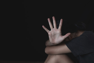 Stop violence and rape concept,concept photo of sexual assault,traumatized young girl