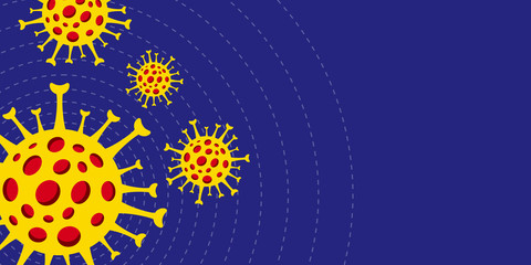 2019-nCoV, Coronavirus, COVID-19, Bacteria red and yellow color on violet background, isolated, vector illustration