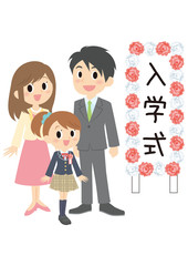 入学式の女子と両親