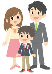 入学式の男子と両親