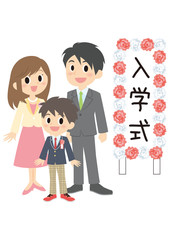 入学式の男子と両親