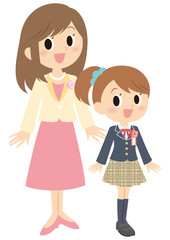 入学式の女子と母親