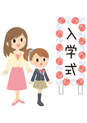 入学式の女子と母親