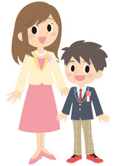 入学式の男子と母親