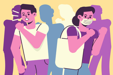 Background  Flat style vector illustration of cartoon character sneezing or cough. Wuhan corona virus affection.