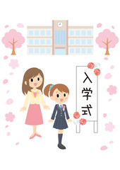 入学式の女子と母親