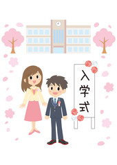 入学式の男子と母親