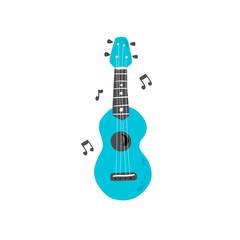 Cute cartoon ukulele for summer poster, card design. Little guitar, string music instrument of hawaii style. Vector illuatration of simple hand drawn style.