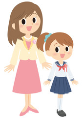 入学式の女子と母親