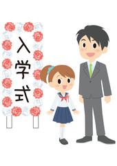 入学式の女子と父親