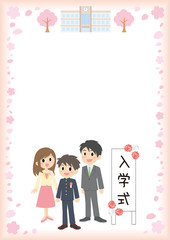 入学式の男子と両親