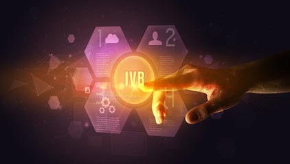 Hand touching IVR inscription, new technology concept